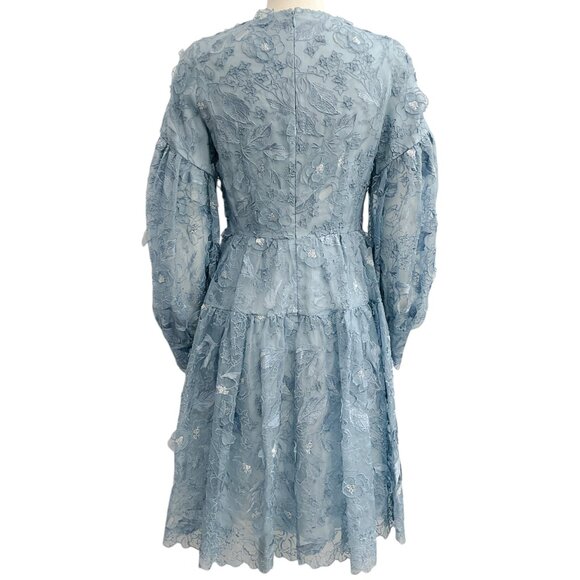 Erdem Light Blue Silk Floral Applique Dress - Picture 3 of 4